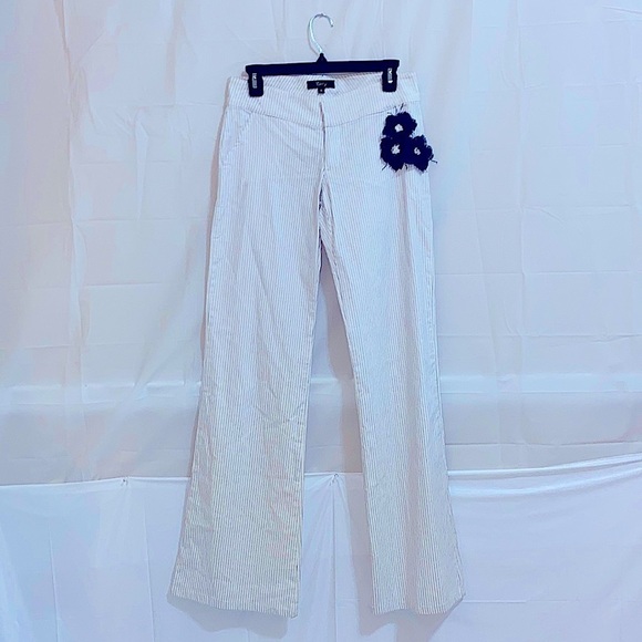 Sky Pin Stripped Low Rise Flared Leg Pants with Floral Appliqué Size 6 - Picture 1 of 5